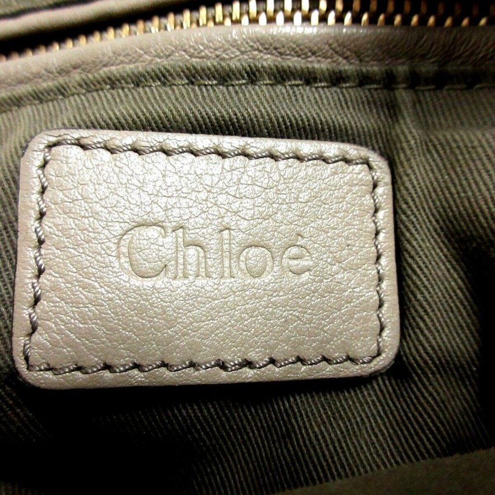 Auth Chloe Marcie Gray Beige Leather Handbag - Picture 8 of 9